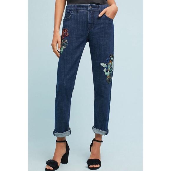 ANTHROPOLOGIE PILCRO Women’s Sequined Slim Boyfriend Jean size 32
